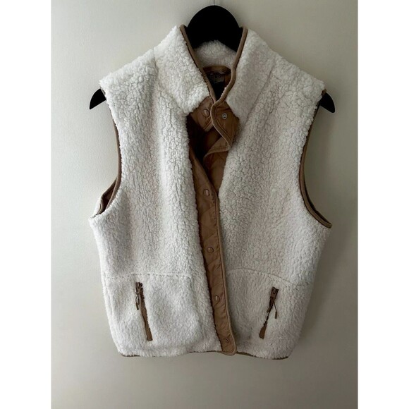 Como Vintage Womens White/Tan Shearling Vest Medium Ski Quiet Luxury Capsule - Picture 1 of 4